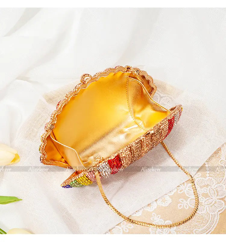 Pochette de soirée pour femme en strass arc-en-ciel haut de gamme