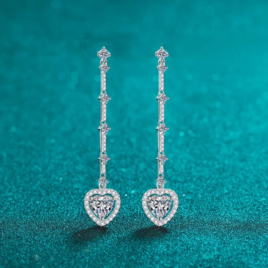 2 Carat Moissanite 925 Sterling Silver Heart Earrings Earrings Pleasures and Sins Silver One Size