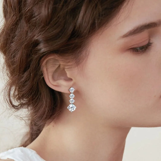 Luxury Moissanite 925 Sterling Silver Drop Earrings With 4 Moissanite Stones Earrings Pleasures and Sins Silver One Size