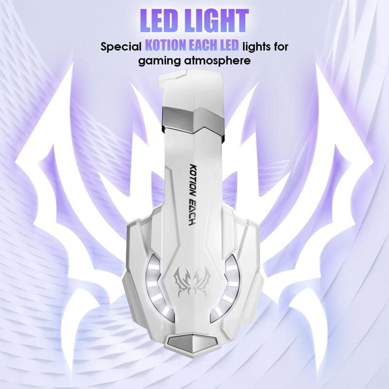 Weiße Gaming-Maus mit LED-Leuchten, perfekt für am Kopf montierte Gaming-Setups.