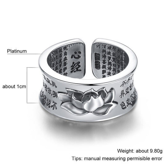 999 Pure Silver Jewelry Buddhist Sutra Open Ring