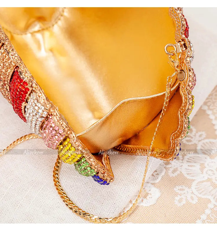 Pochette de soirée pour femmes en strass arc-en-ciel haut de gamme