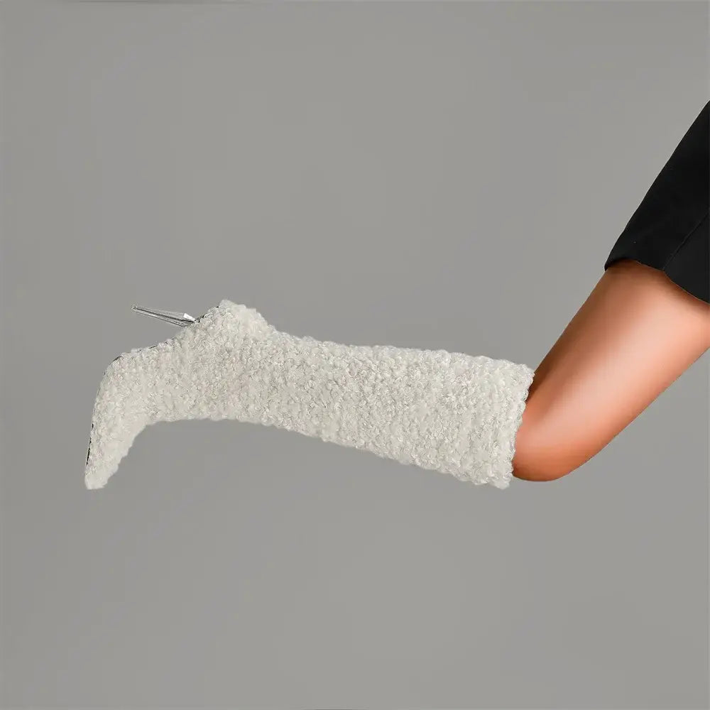 Bottes à bout pointu pour femmes en imitation laine pour le genou