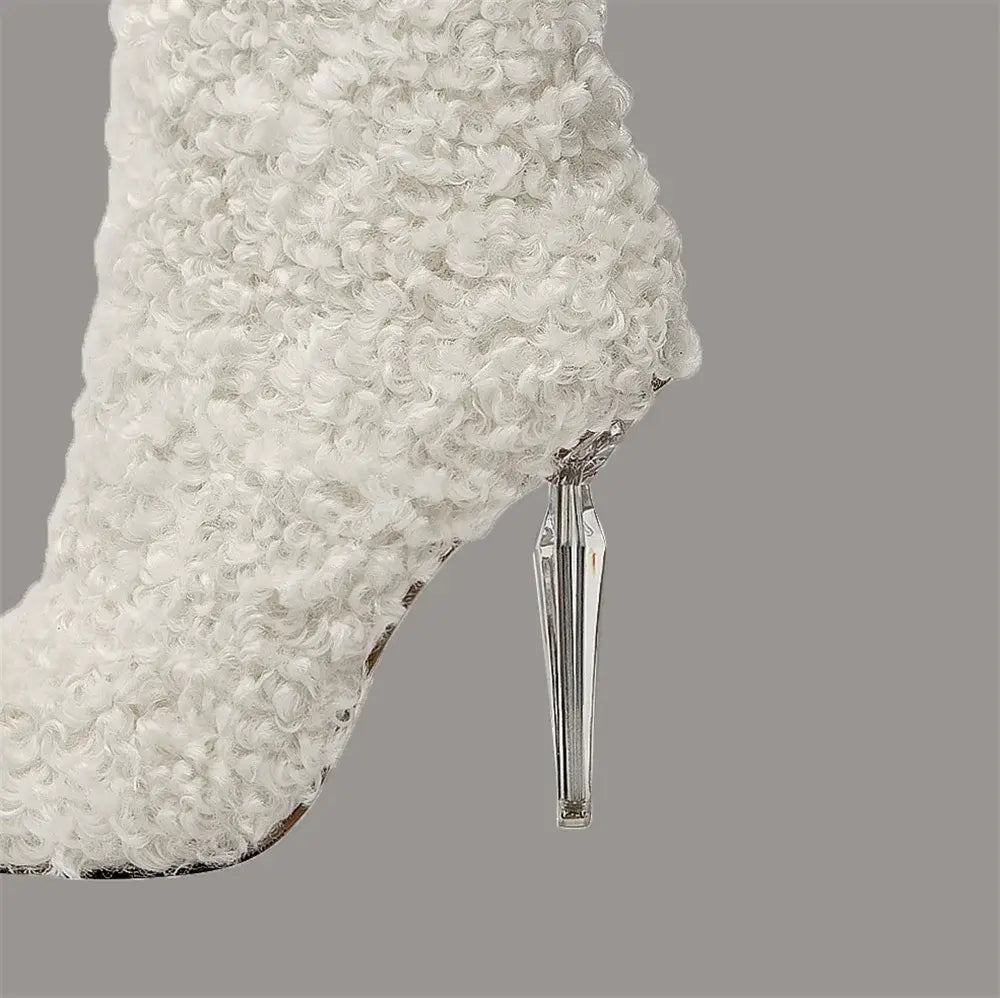 Bottes à bout pointu pour femmes en imitation laine pour le genou