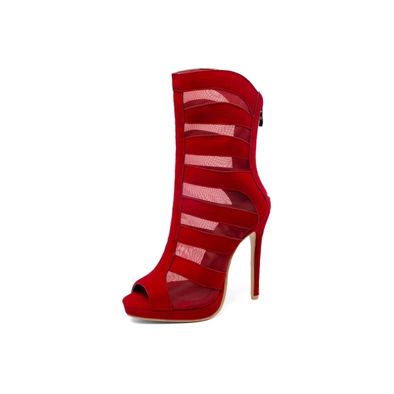 Bottes de couleur unie à haut talon et à bouche de poisson Jusqu'à une taille Uk 14,