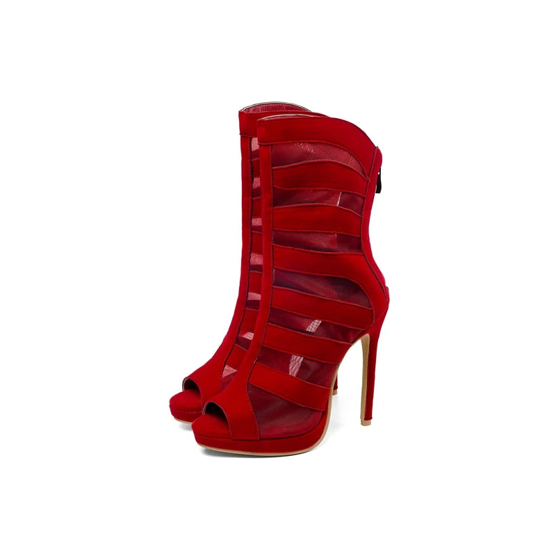 Bottes de couleur unie à haut talon et à bouche de poisson Jusqu'à une taille Uk 14,
