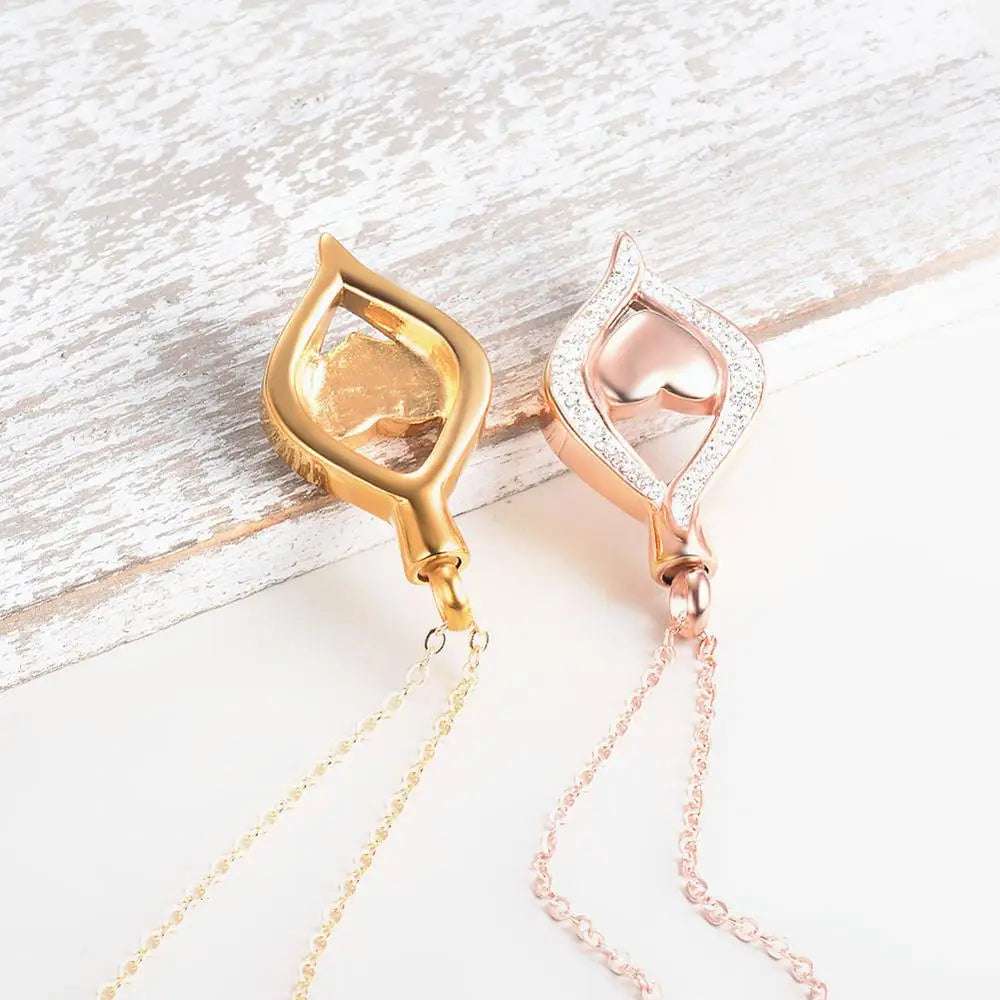 Crystal Teardrop Heart Shaped Urn Pendant Memorial Necklace Stainless Steel Cremation Jewelry for Women Keepsake Ash Locket