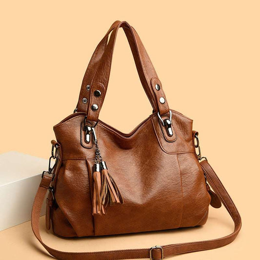 Classic Faux Leather Large Ladies Hnadbag With Sheepskin Tassel Detail
