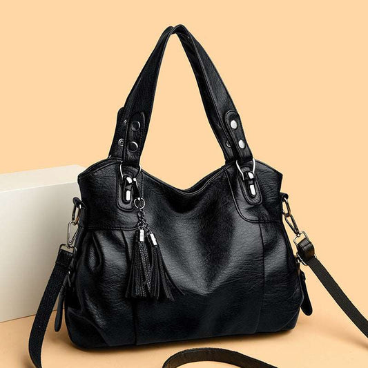 Classic Faux Leather Large Ladies Hnadbag With Sheepskin Tassel Detail