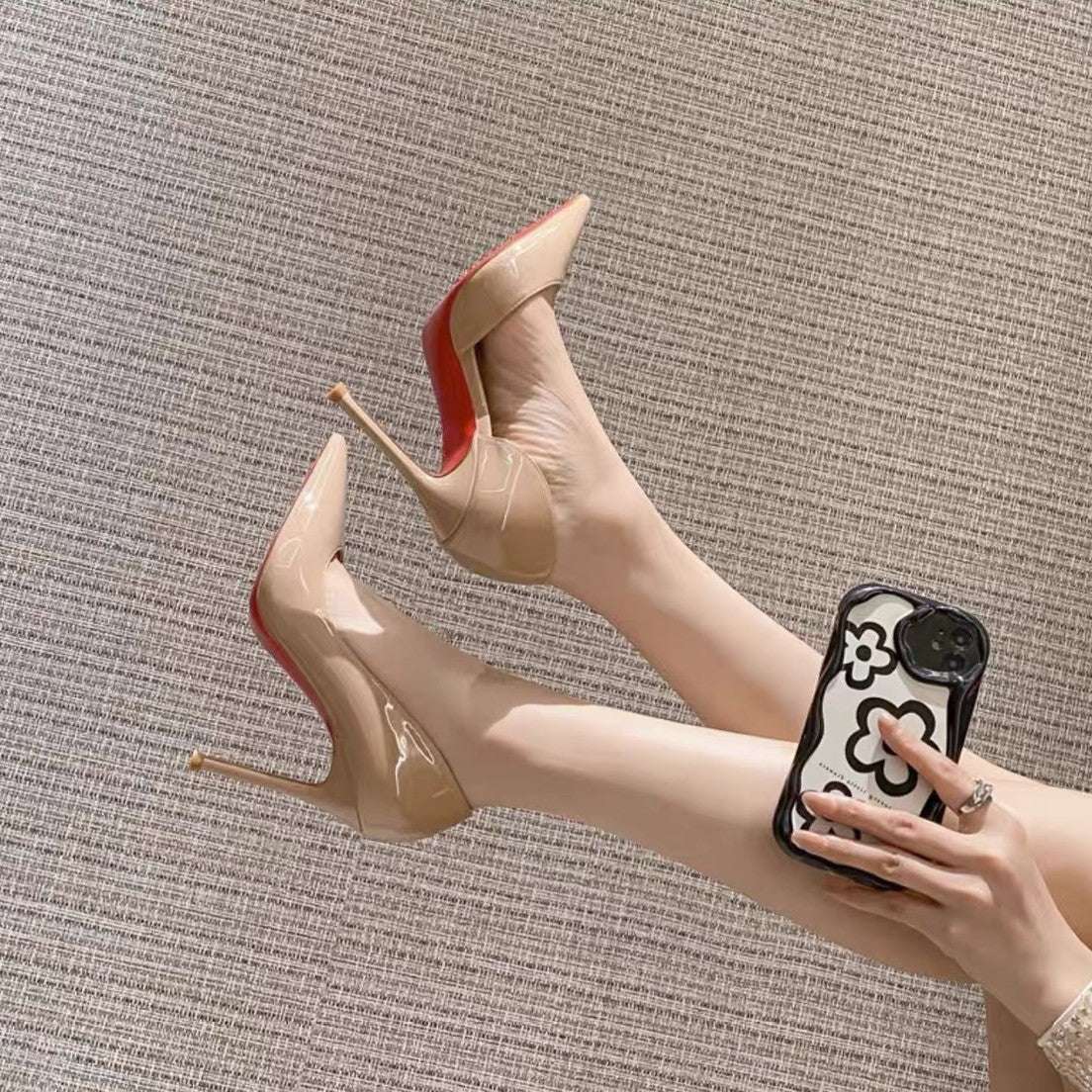 Beautiful Side Cut Out Red Bottom Black or Nude Nude High Heel Shoes