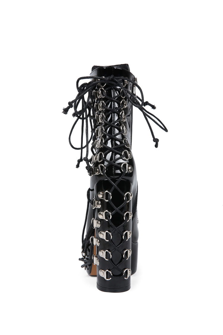Ladies Multi Buckle Studded Platform Punk Boots Patent Lace