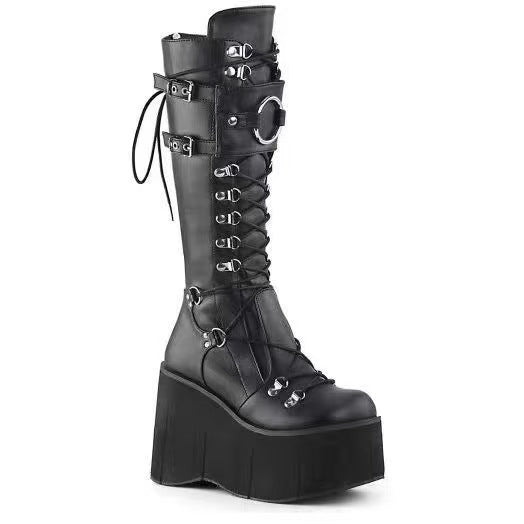 Multi Buckle Black Punk Round Toe Gothic Steampunk Platform Boots
