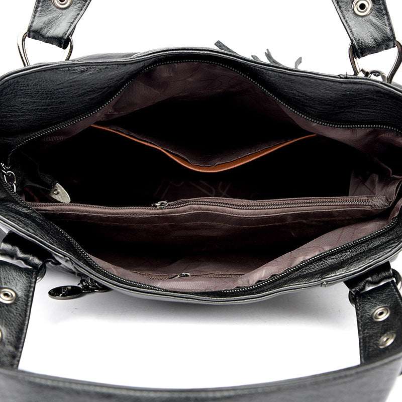 Classic Faux Leather Large Ladies Hnadbag With Sheepskin Tassel Detail