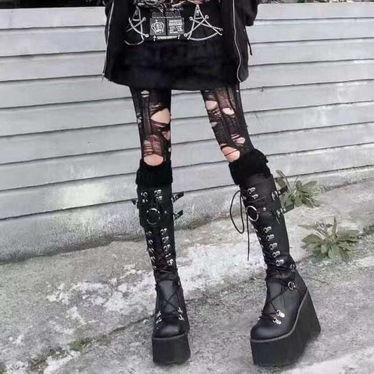 Multi Buckle Black Punk Round Toe Gothic Steampunk Platform Boots