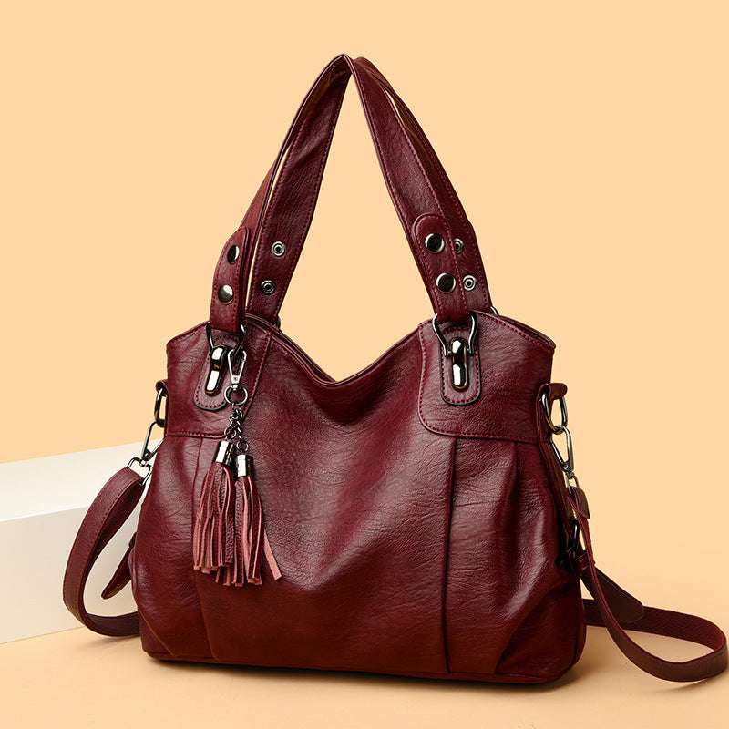 Classic Faux Leather Large Ladies Hnadbag With Sheepskin Tassel Detail