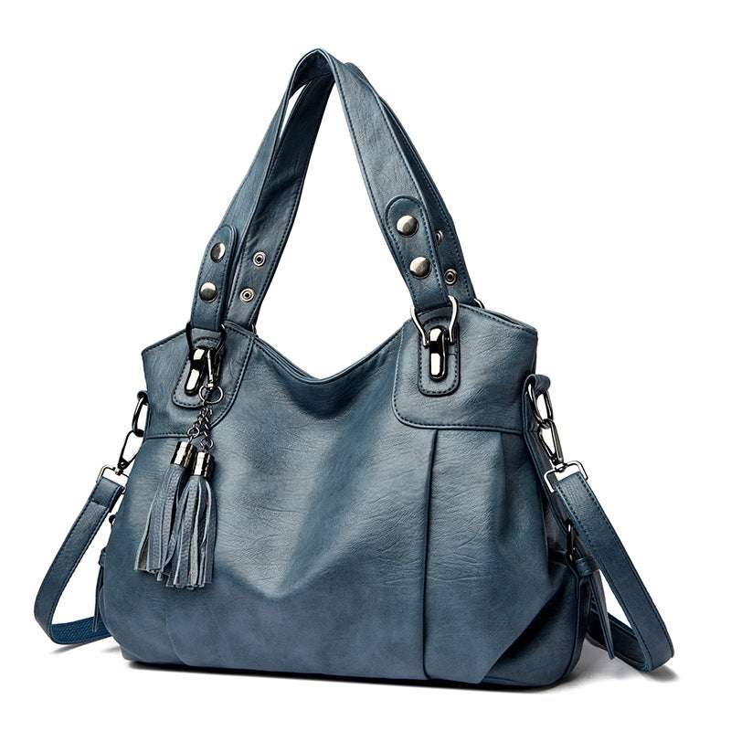 Classic Faux Leather Large Ladies Hnadbag With Sheepskin Tassel Detail