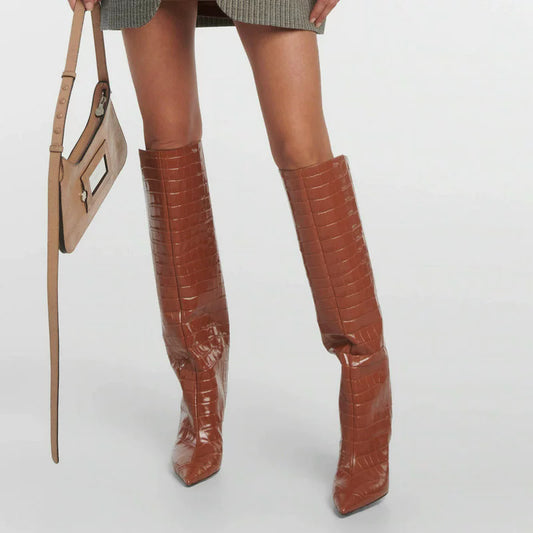 Women's Pointed-toe Stiletto High-top Relaxed Fit Patent  Boots