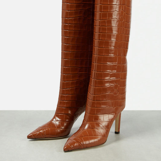 Women's Pointed-toe Stiletto High-top Relaxed Fit Patent  Boots