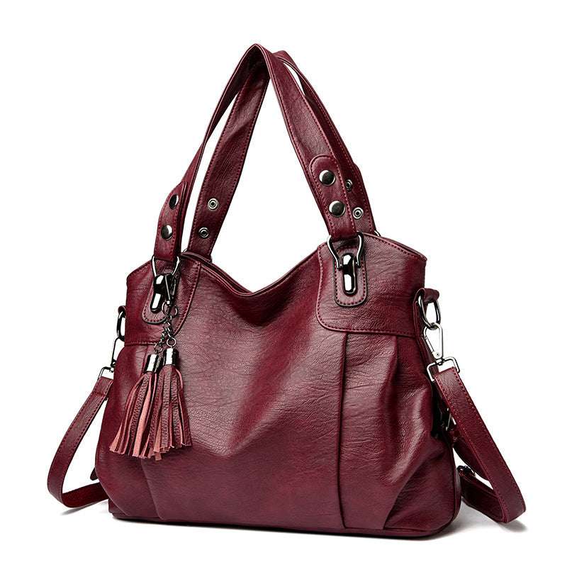 Classic Faux Leather Large Ladies Hnadbag With Sheepskin Tassel Detail