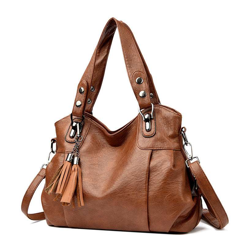 Classic Faux Leather Large Ladies Hnadbag With Sheepskin Tassel Detail