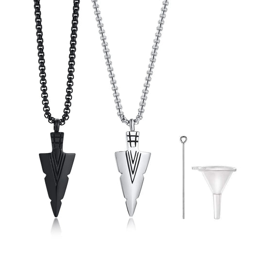 Mens Cremation Urn Necklace for Ashes,Stainless Steel Tribal  Arrowhead Memorial Pendant,Bereavement Keepsakes Gifts