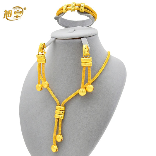 Indian 24k Gold Colour Jewellery Bridal Dubai Necklace Earrings Ring Set