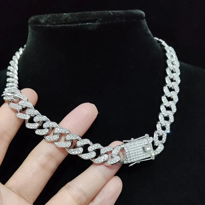 Collier unisexe Hip Hop Iced Out Bling Cuban Chain 13 mm 