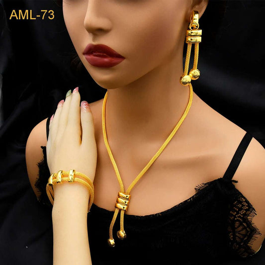 Indian 24k Gold Colour Jewellery Bridal Dubai Necklace Earrings Ring Set