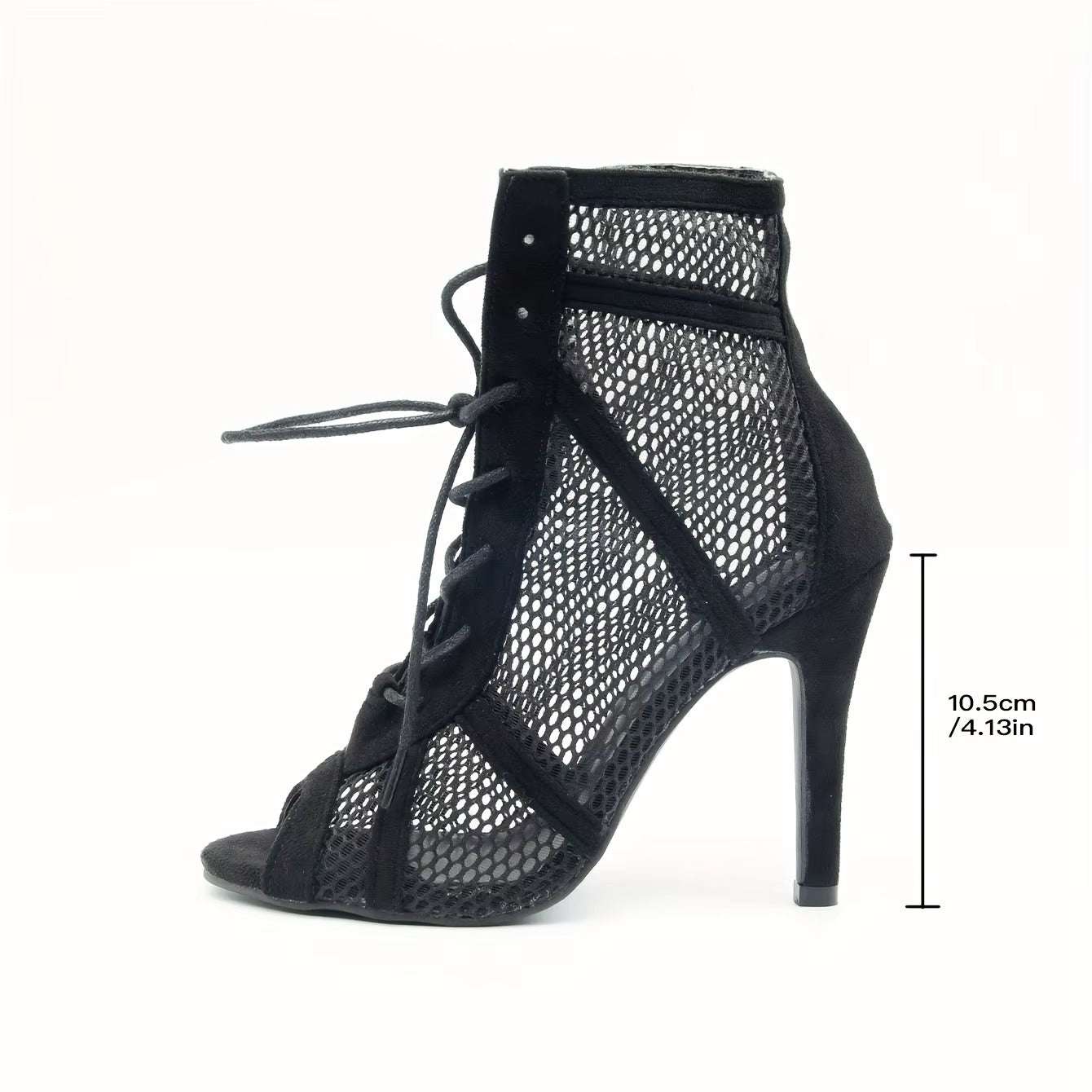 Womens High Heel Lace Up Mesh Design Open Toe Summer Boots