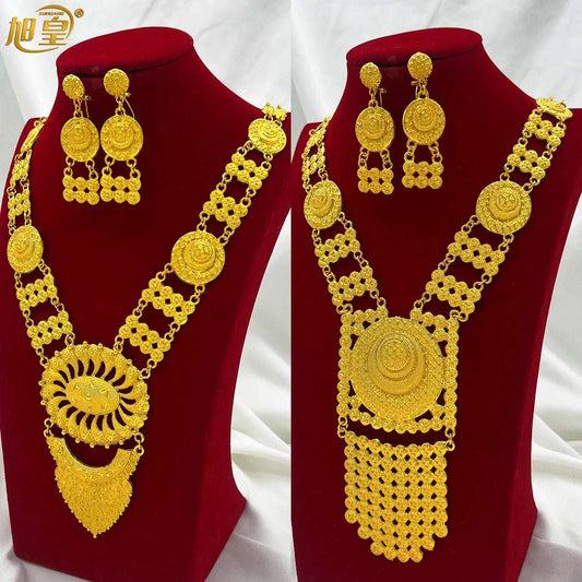 Bridal Indian Necklace Sets 24K Gold Plated Nigeria African Dubai Wedding Jewelry Set