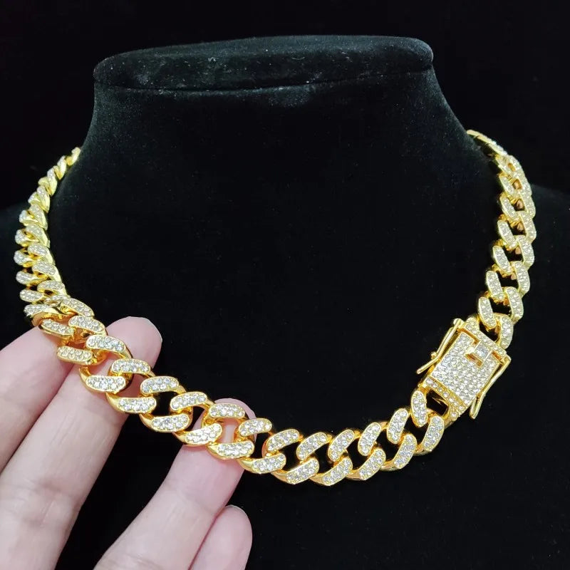 Collier unisexe Hip Hop Iced Out Bling Cuban Chain 13 mm 