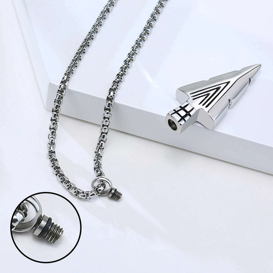 Mens Cremation Urn Necklace for Ashes,Stainless Steel Tribal  Arrowhead Memorial Pendant,Bereavement Keepsakes Gifts
