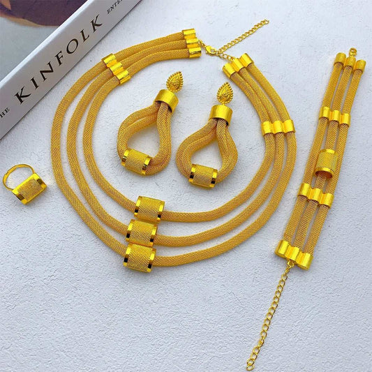 Luxury Dubai Ethiopian Multilayer Necklace And Earrings Sets For Women