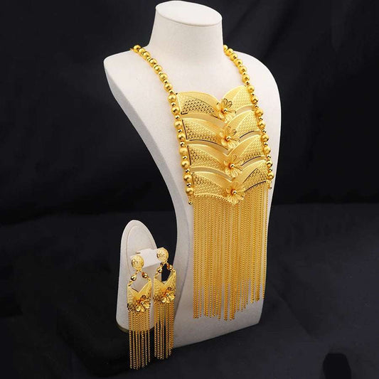 Golden Dubai Habesha Earring Necklace Set - 2PCS Ethiopian Women's Jewellery