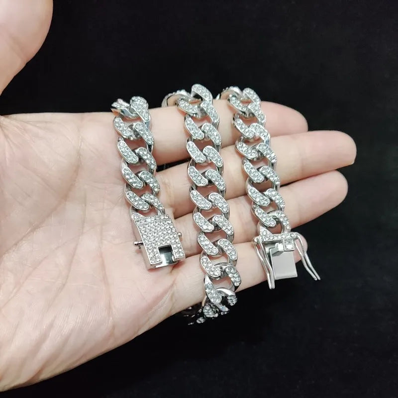 Collier unisexe Hip Hop Iced Out Bling Cuban Chain 13 mm 