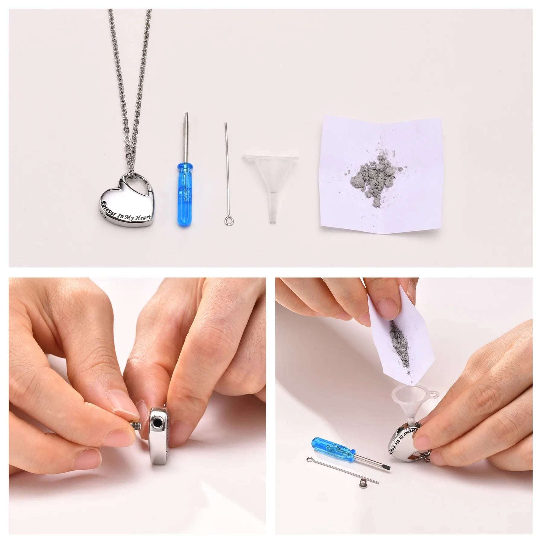 Heart Love Cremation Urn Necklaces for Women Jewelry with Funnel Tools, Forever in My Heart Memorial Family Pets Ashes Holder