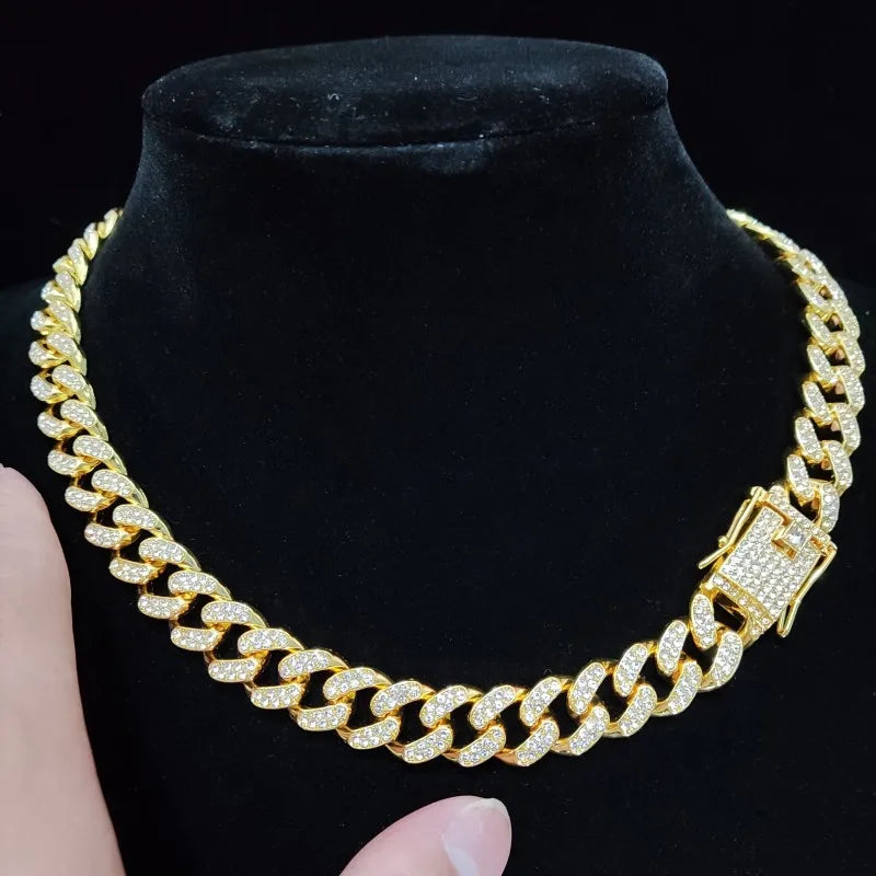 Collier unisexe Hip Hop Iced Out Bling Cuban Chain 13 mm 