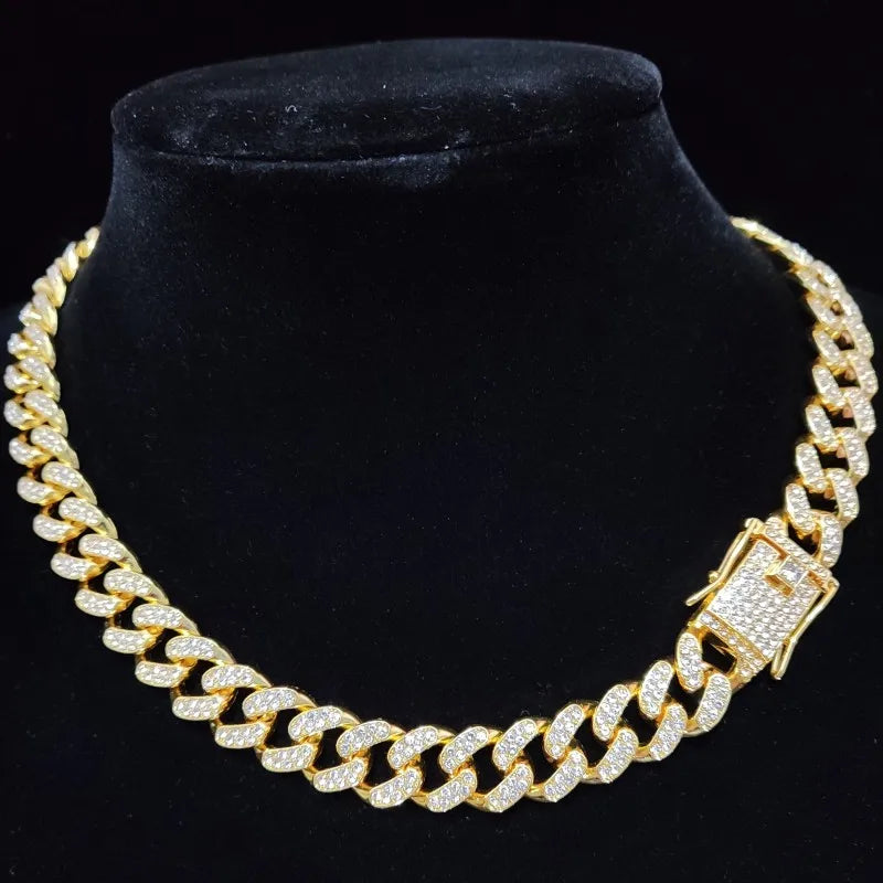 Collier unisexe Hip Hop Iced Out Bling Cuban Chain 13 mm 