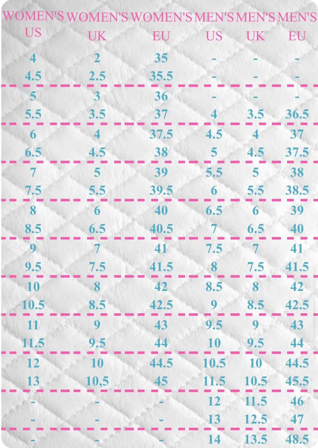 Shoe size conversion chart for high heels and men’s shoe size guide on Men’s Shoe Size Conversion High Heels page
