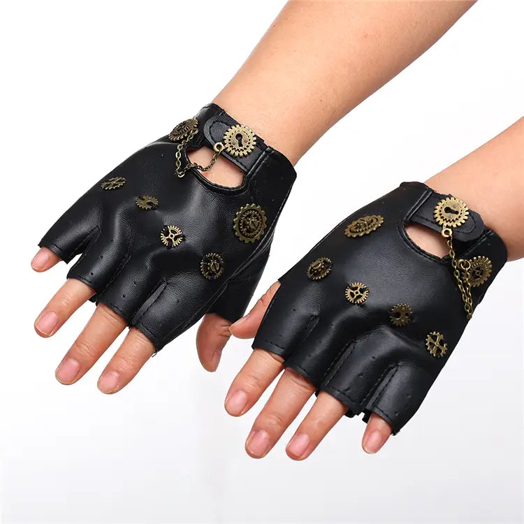 Steampunk Gloves with Industrial Gear Chain Detail