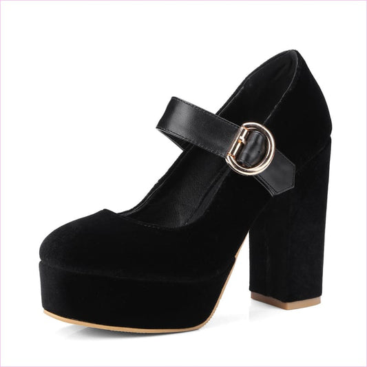 Beautiful Velour Block Heel Mary Jane Shoes for Fashion