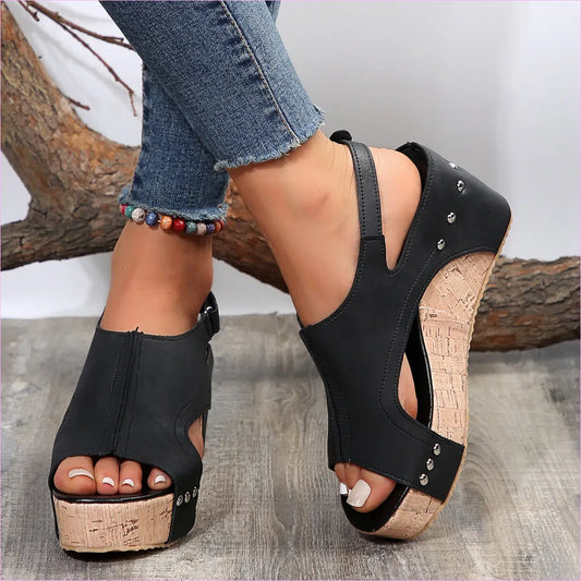 Stylish Ladies Open Toe Sandals with High Wedge Design