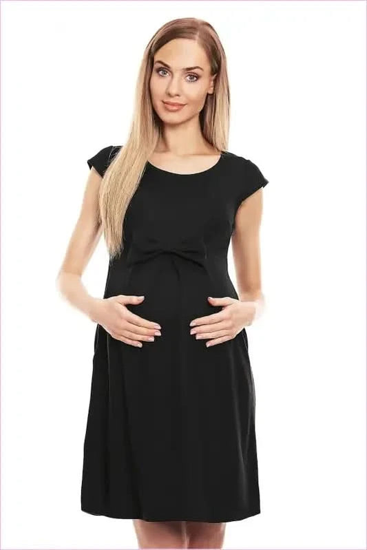 Bow Front Flare Maternity Dress Unique Style Fashion PeeKaBoo black S/M