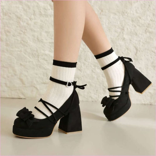 Bow Fronted Suede Platform Mary Jane Shoes for Fashion Style