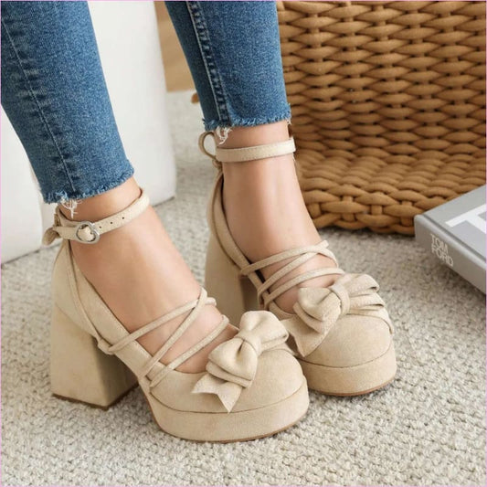 Bow Fronted Suede Platform Mary Jane Shoes for Fashion Style