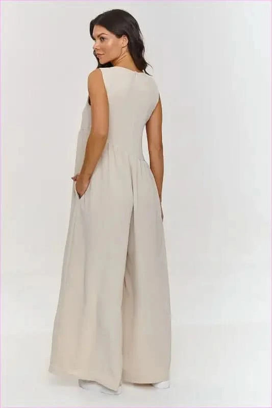 Breezy Maxi Jumpsuit Loose Cut Wide Legs for Women Makadamia