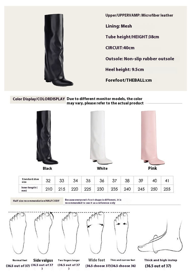 Plus Size Unisex High Heel Fold Over Boots for All Body