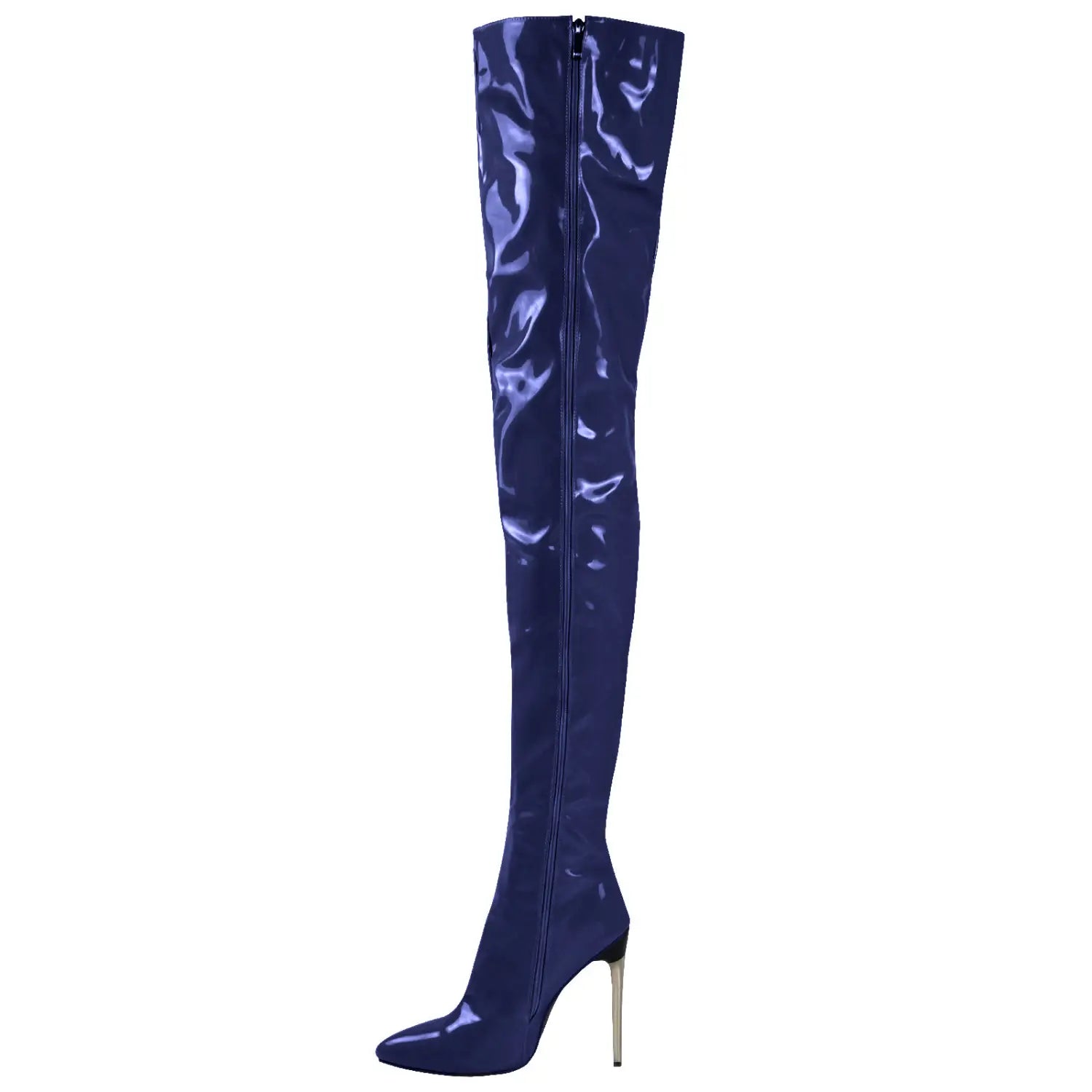 Spitz zulaufender Seitenreißverschluss Lackleder Stiletto Stiefel Over