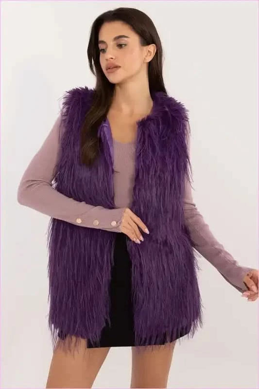 Casual Fur Vest Stylish Layering Fashion AT violet S/M
