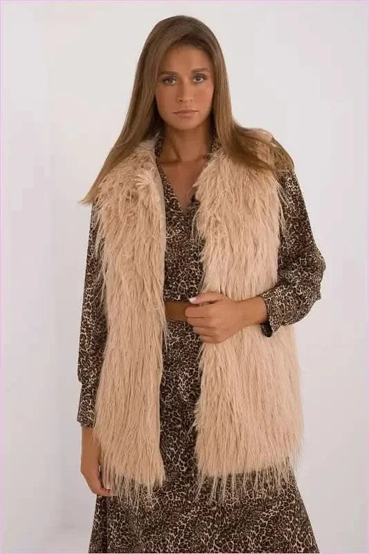 Casual Style Fur Vest Polyester Fashion AT brown S/M